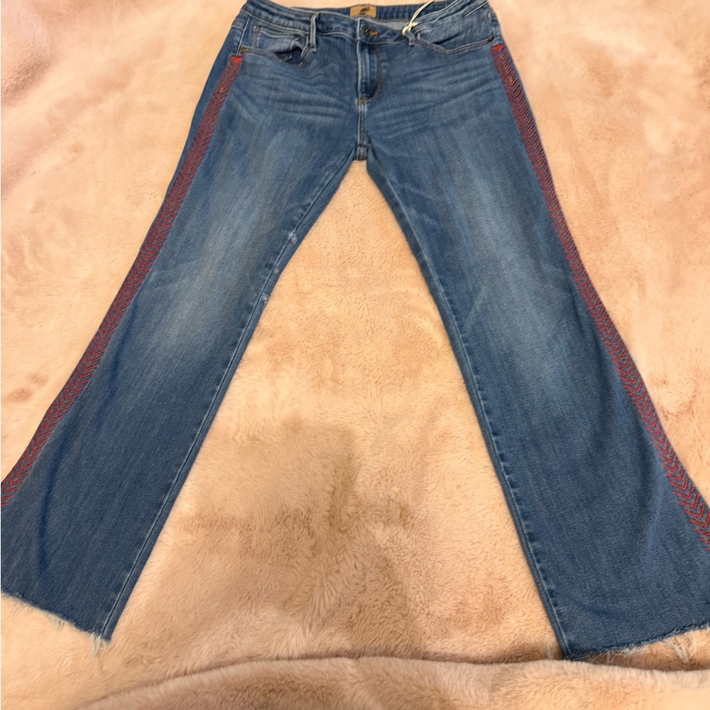 DRIFTWOOD Blue and Red Flare Wide Leg Jeans